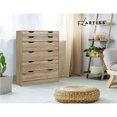 Artiss 6 Chest of Drawers Tallboy Dresser Table Storage Cabinet Oak Bedroom - ozily