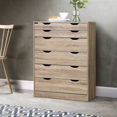 Artiss 6 Chest of Drawers Tallboy Dresser Table Storage Cabinet Oak Bedroom - ozily