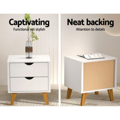 Artiss 2 Drawer Wooden Bedside Tables - White - ozily