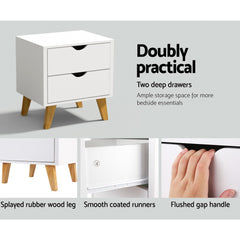 Artiss 2 Drawer Wooden Bedside Tables - White - ozily