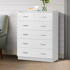 Artiss Tallboy Dresser Table 6 Chest of Drawers Cabinet Bedroom Storage White - ozily