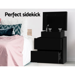 Artiss Bedside Tables 2 Drawers Side Table Storage Nightstand Black Bedroom Wood - ozily