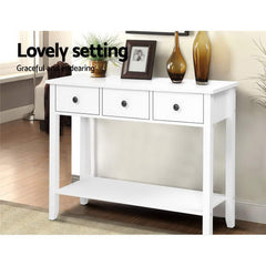 Hallway Console Table Hall Side Entry 3 Drawers Display White Desk Furniture - ozily