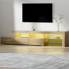 Artiss Entertainment Unit TV Cabinet LED 215cm Pine Caya - ozily