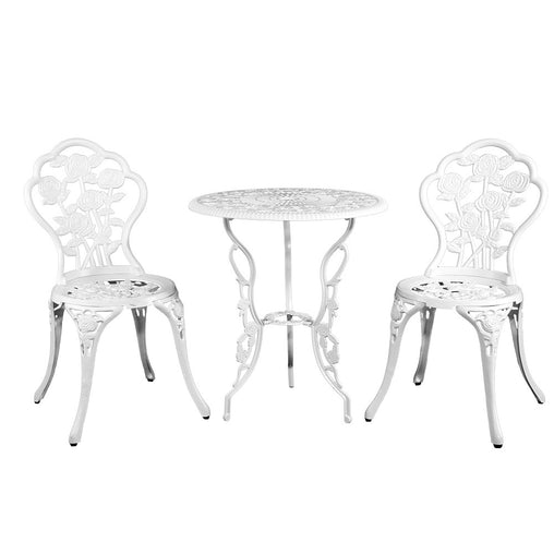 Gardeon Outdoor Furniture Chairs Table 3pc Aluminium Bistro White - ozily