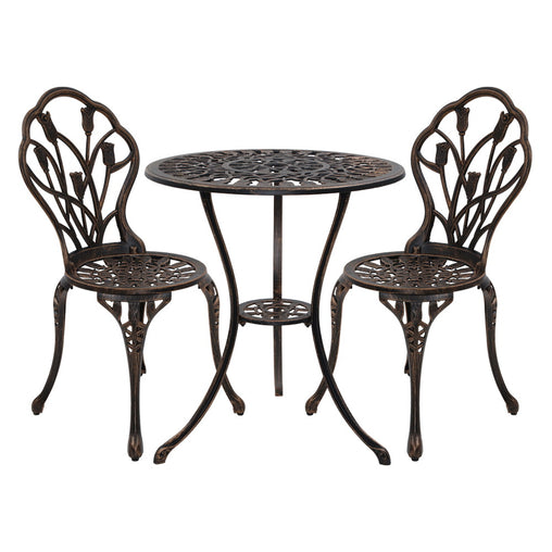 Gardeon 3PC Outdoor Setting Cast Aluminium Bistro Table Chair Patio Bronze - ozily