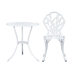 Gardeon 3PC Outdoor Setting Cast Aluminium Bistro Table Chair Patio White - ozily