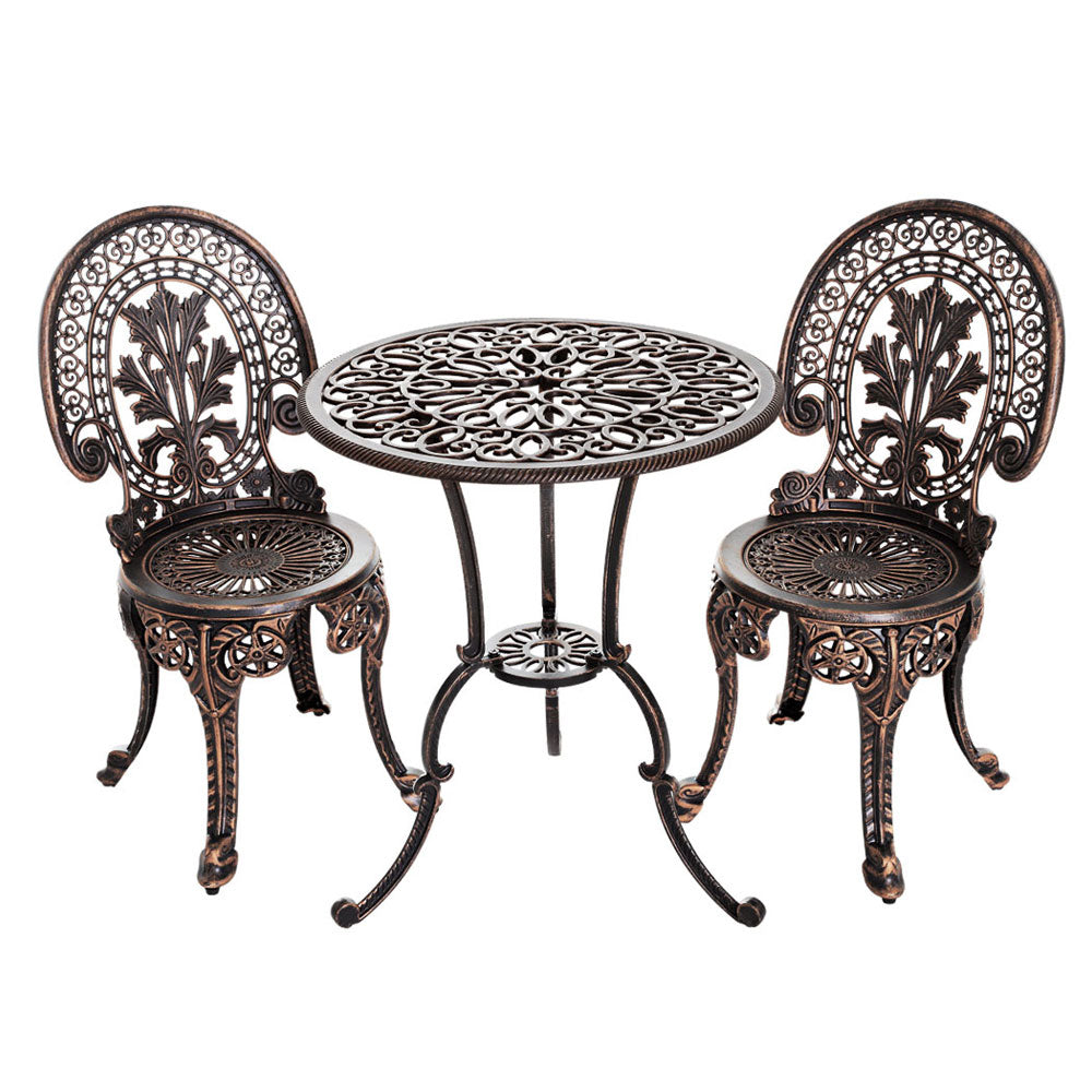 Gardeon 3PC Patio Furniture Outdoor Bistro Set Dining Chairs Aluminium Bronze - ozily