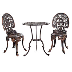 Gardeon 3PC Patio Furniture Outdoor Bistro Set Dining Chairs Aluminium Bronze - ozily