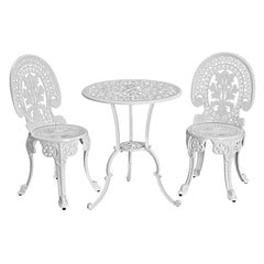 Gardeon 3PC Patio Furniture Outdoor Bistro Set Dining Chairs Aluminium White - ozily