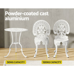 Gardeon 3PC Patio Furniture Outdoor Bistro Set Dining Chairs Aluminium White - ozily