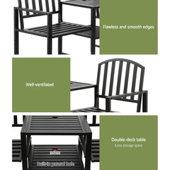 Gardeon Outdoor Garden Bench Seat Loveseat Steel Table Chairs Patio Furniture Black - ozily