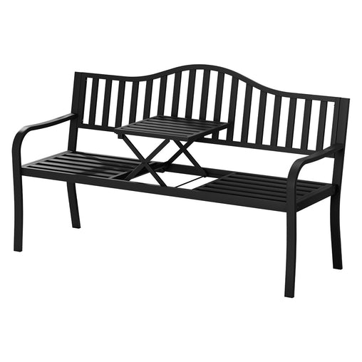 Gardeon Outdoor Garden Bench Seat Loveseat Steel Foldable Table Patio Furniture Black - ozily