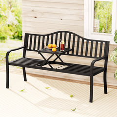 Gardeon Outdoor Garden Bench Seat Loveseat Steel Foldable Table Patio Furniture Black - ozily