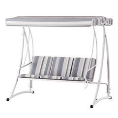 Gardeon Outdoor Swing Chair Garden Bench Furniture Canopy 3 Seater White Grey - ozily