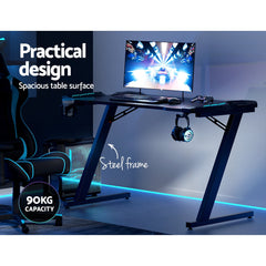 Artiss Gaming Desk Computer Desks Table Study Home Ofiice RGB LED Light 120CM - ozily