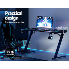 Artiss Gaming Desk Computer Desks Table Study Home Ofiice RGB LED Light 140CM - ozily