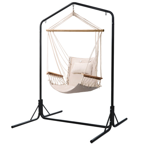 Gardeon Outdoor Hammock Chair with Stand Swing Hanging Hammock Garden Cream - ozily