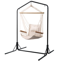 Gardeon Outdoor Hammock Chair with Stand Swing Hanging Hammock Garden Cream - ozily