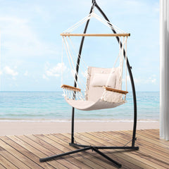 Gardeon Outdoor Hammock Chair with Steel Stand Hanging Hammock Beach Cream - ozily