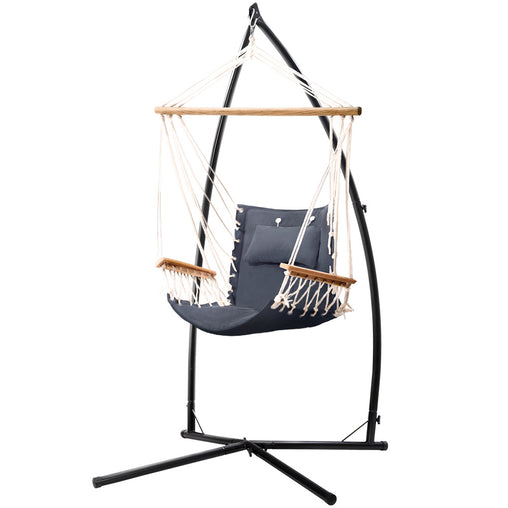 Gardeon Outdoor Hammock Chair with Steel Stand Hanging Hammock Beach Grey - ozily