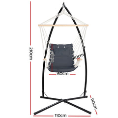 Gardeon Outdoor Hammock Chair with Steel Stand Hanging Hammock Beach Grey - ozily