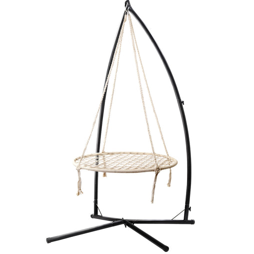 Gardeon Outdoor Hammock Chair with Stand 100cm - Cream - ozily