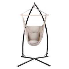 Gardeon Outdoor Hammock Chair with Steel Stand Hanging Hammock with Pillow Cream - ozily