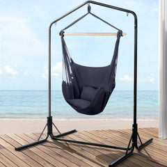 Gardeon Outdoor Hammock Chair with Stand Swing Hanging Hammock with Pillow Grey - ozily