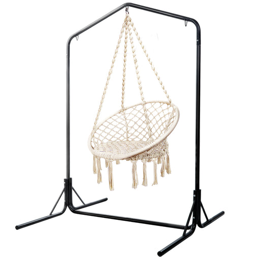 Gardeon Outdoor Hammock Chair with Stand Cotton Swing Relax Hanging 124CM Cream - ozily