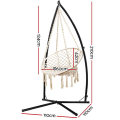 Gardeon Outdoor Hammock Chair with Steel Stand Cotton Swing Hanging 124CM Cream - ozily