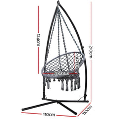 Gardeon Outdoor Hammock Chair with Steel Stand Cotton Swing Hanging 124CM Grey - ozily
