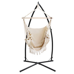 Gardeon Outdoor Hammock Chair with Steel Stand Tassel Hanging Rope Hammock Cream - ozily