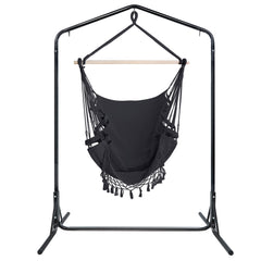 Gardeon Outdoor Hammock Chair with Stand Tassel Hanging Rope Hammocks Grey - ozily
