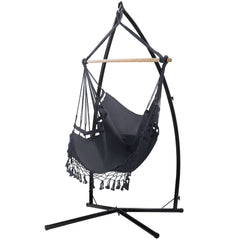 Gardeon Outdoor Hammock Chair with Steel Stand Tassel Hanging Rope Hammock Grey - ozily