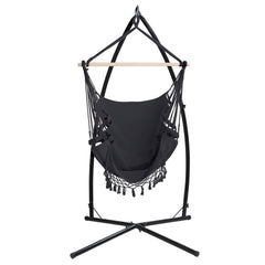Gardeon Outdoor Hammock Chair with Steel Stand Tassel Hanging Rope Hammock Grey - ozily