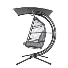 Gardeon Outdoor Egg Swing Chair Wicker Furniture Pod Stand Canopy 2 Seater Grey - ozily