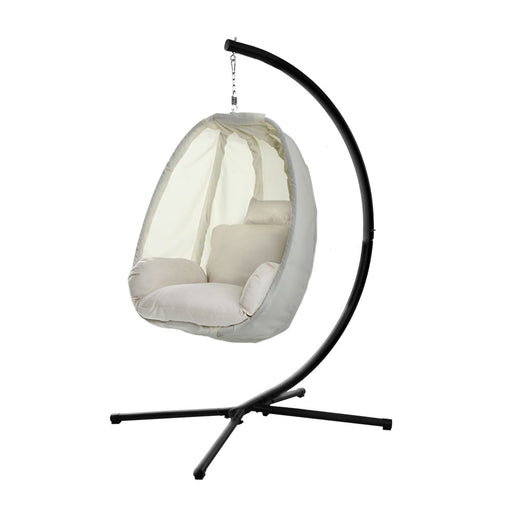Gardeon Outdoor Egg Swing Chair Patio Furniture Pod Stand Canopy Foldable Cream - ozily