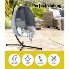 Gardeon Outdoor Egg Swing Chair Patio Furniture Pod Stand Canopy Foldable Grey - ozily