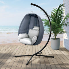 Gardeon Outdoor Egg Swing Chair Patio Furniture Pod Stand Canopy Foldable Grey - ozily