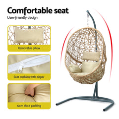 Gardeon Outdoor Egg Swing Chair Wicker Rattan Furniture Pod Stand Cushion Yellow - ozily