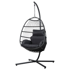 Gardeon Egg Swing Chair Hammock Stand Outdoor Furniture Hanging Wicker Seat Grey - ozily