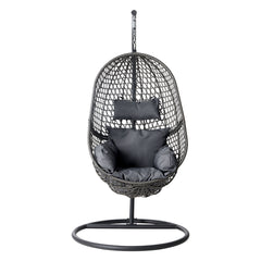 Gardeon Outdoor Egg Swing Chair Wicker Rattan Furniture Pod Stand Cushion Black - ozily