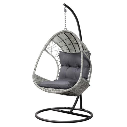Gardeon Outdoor Egg Swing Chair Wicker Furniture Pod Stand Armrest Light Grey - ozily