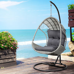 Gardeon Outdoor Egg Swing Chair Wicker Furniture Pod Stand Armrest Light Grey - ozily