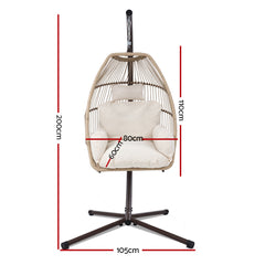 Gardeon Outdoor Egg Swing Chair Wicker Rope Furniture Pod Stand Cushion Latte - ozily
