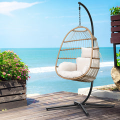Gardeon Egg Swing Chair Hammock With Stand Outdoor Furniture Hanging Wicker Seat - ozily