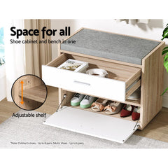 Shoe Cabinet Bench Shoes Storage Organiser Rack Fabric Seat Wooden Cupboard Up to 8 pairs - ozily