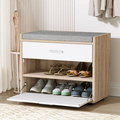 Shoe Cabinet Bench Shoes Storage Organiser Rack Fabric Seat Wooden Cupboard Up to 8 pairs - ozily