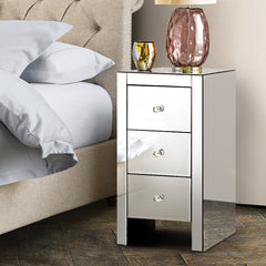 Artiss Mirrored Bedside table Drawers Furniture Mirror Glass Quenn Silver - ozily